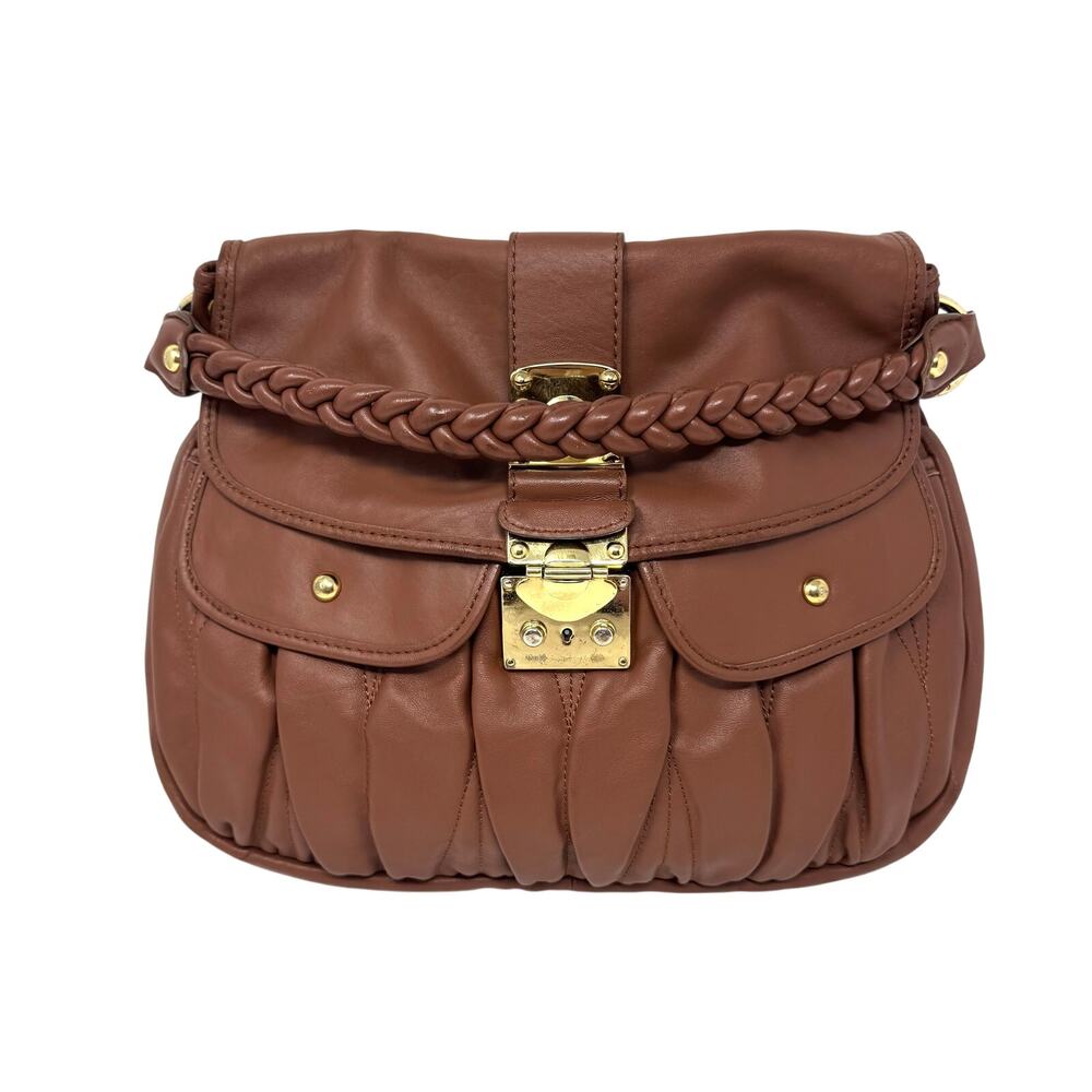 Miu Miu Brown Coffer matelassé leather hobo/shoulder bag with Braided Handle